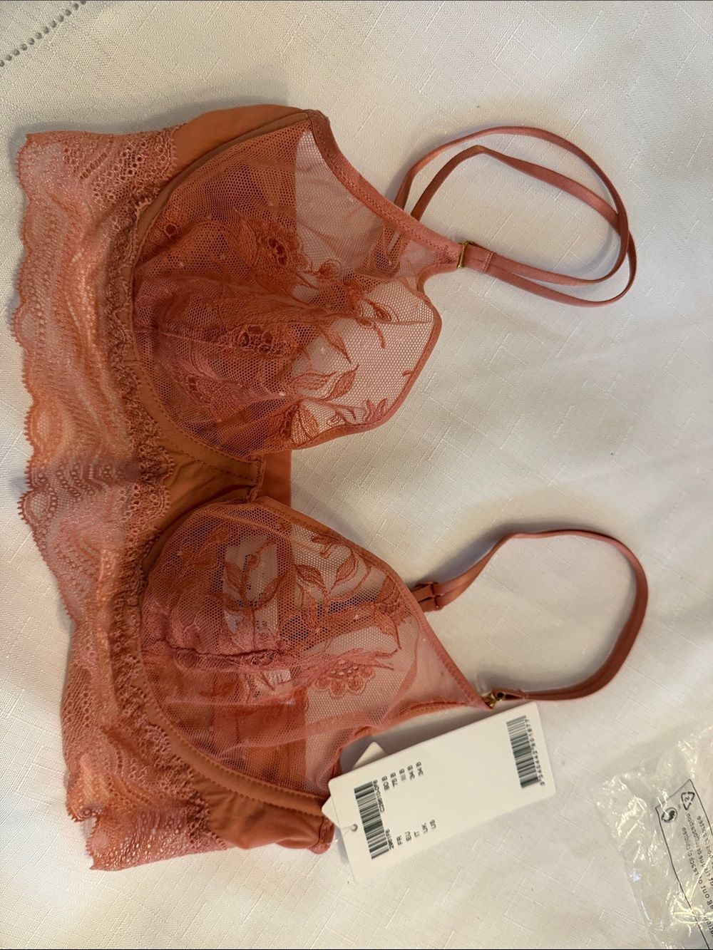 Sheer Lace Unlined Bralette - Rust